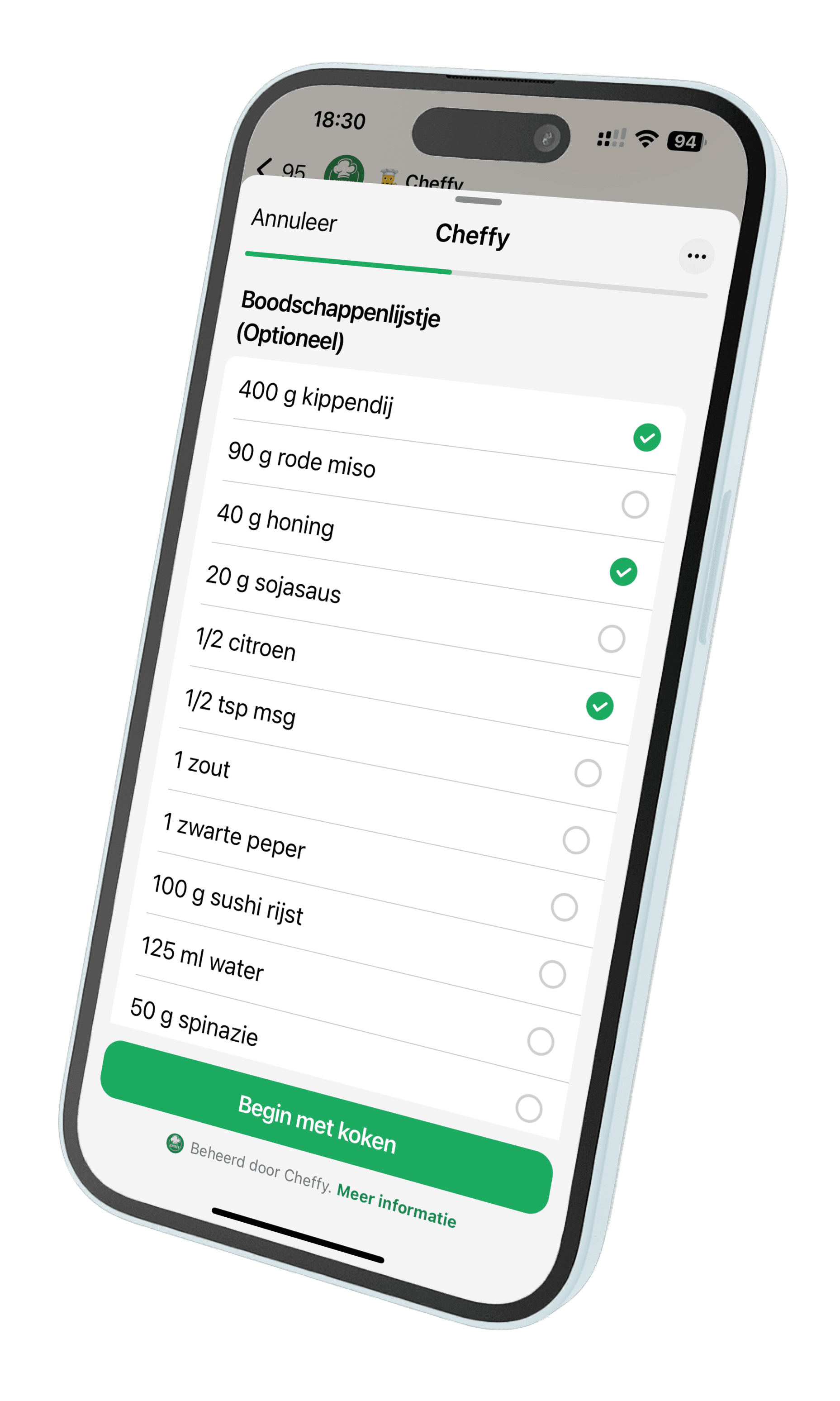 Cheffy demo for Geen tijd om een boodschappenlijst te maken